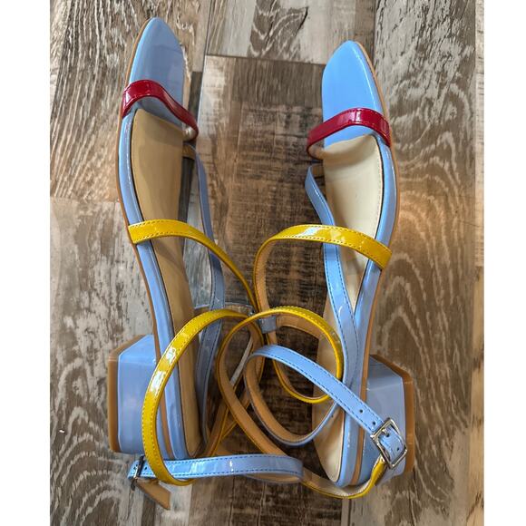 Urban Outfitters Molly Multicolor Strappy Ankle Wrap Heeled Sandals Size 9 - Picture 7 of 9